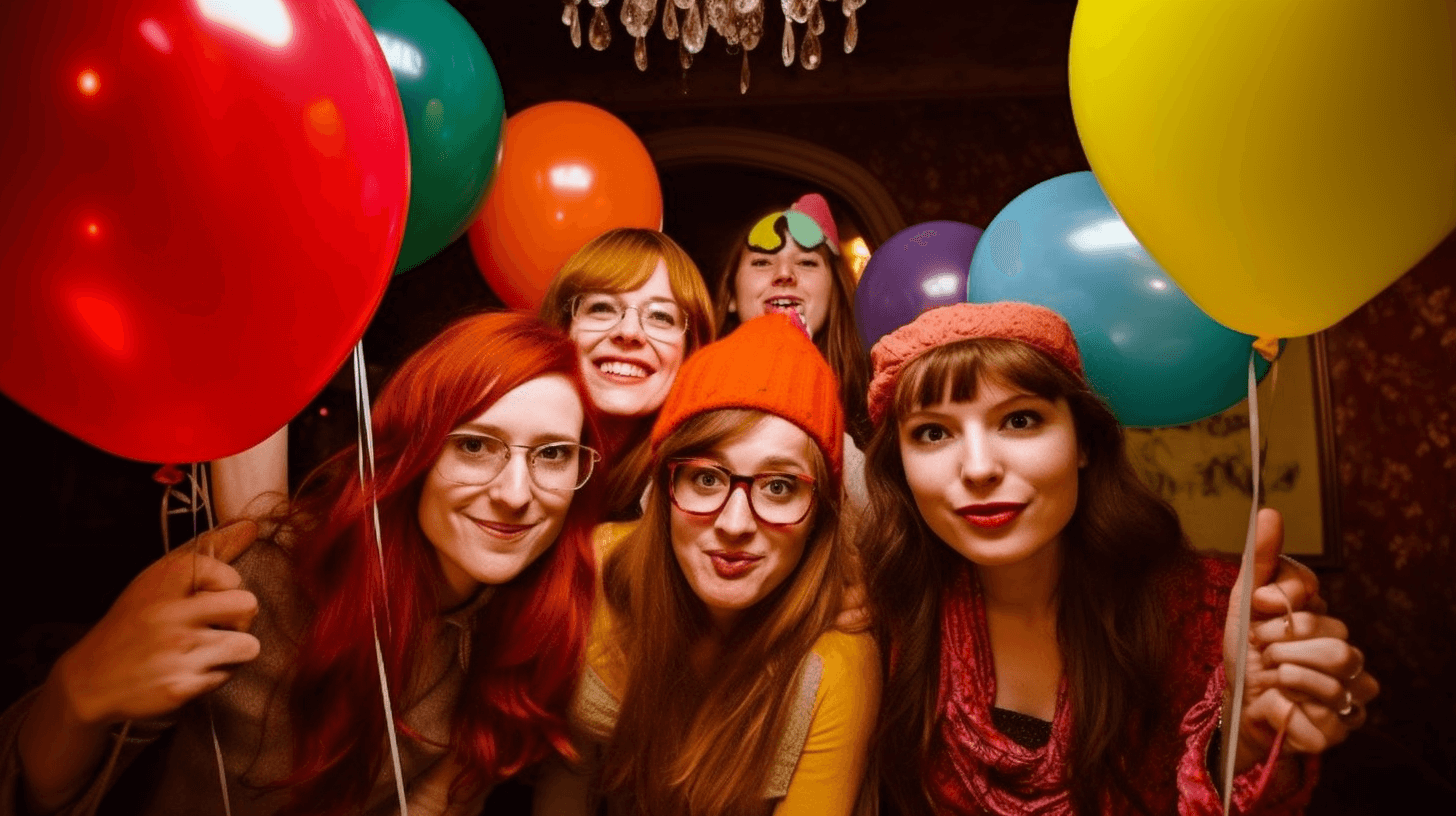 Mädels, die ihren Polterabend in vollen Zügen geniessen (Midjourney von Chris Beyeler)