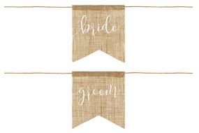 Stuhlbeschriftung Groom & Bride Jute
